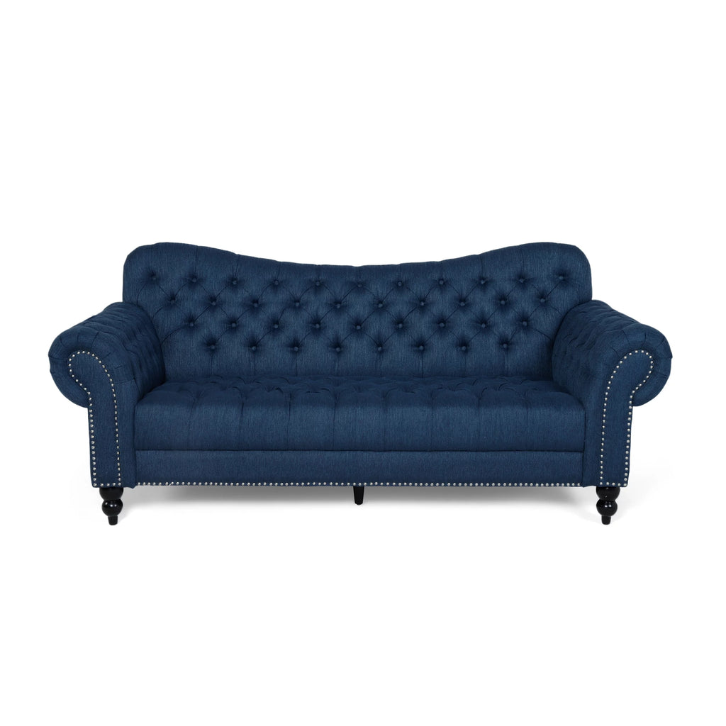 Navy Blue and Dark Brown 3 Seater Fabric Sofa V6998