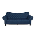 Navy Blue and Dark Brown 3 Seater Fabric Sofa V6998
