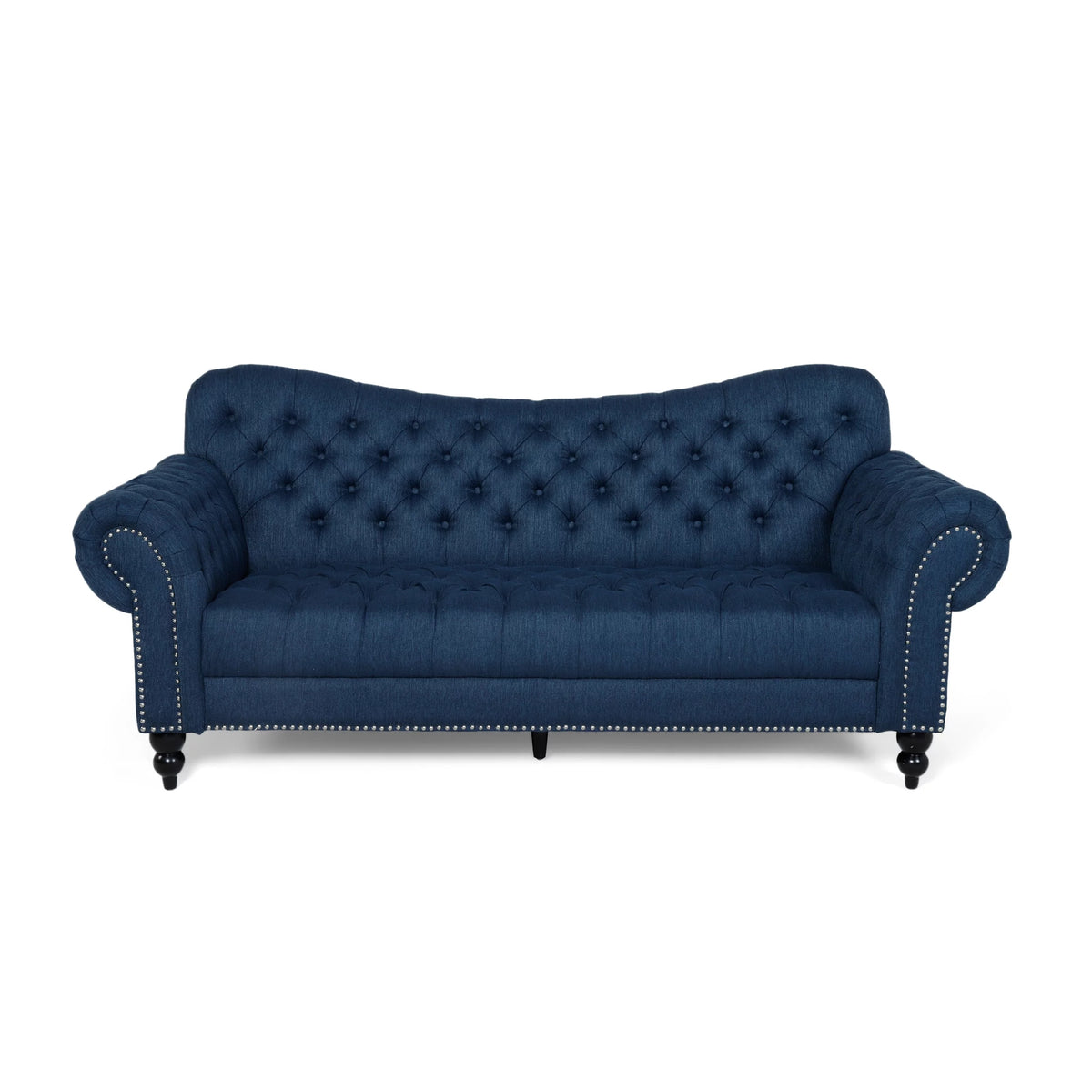 Navy Blue and Dark Brown 3 Seater Fabric Sofa V6998