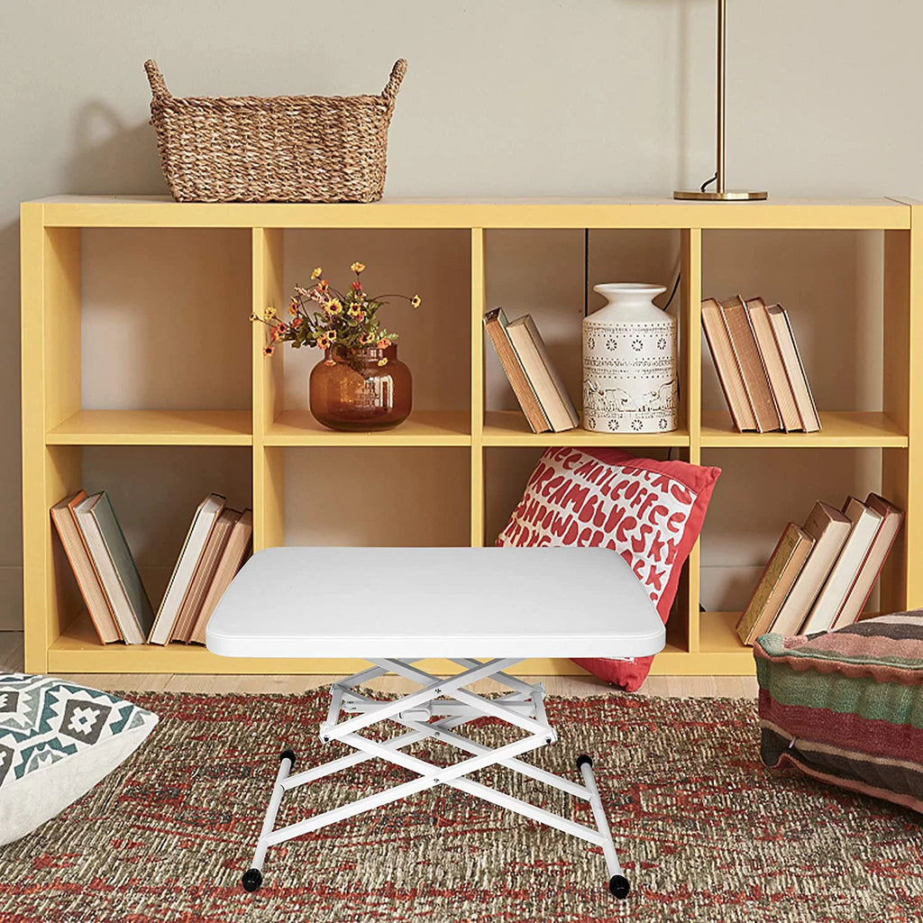Folding TV Tray 4 Adjustable Heights White Plastic Desk Q364