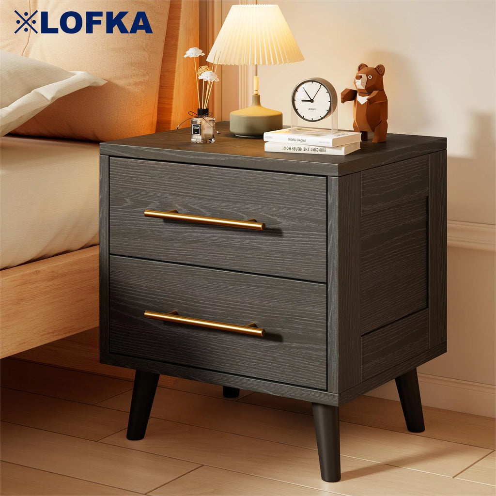Black 2 Drawer Wood Nightstand B1531