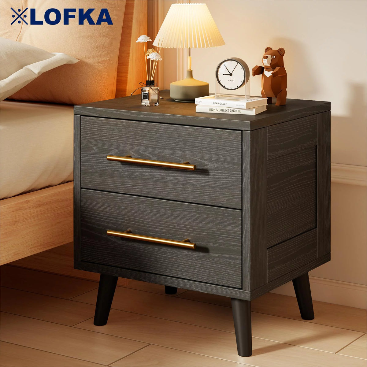 Black 2 Drawer Wood Nightstand B1531