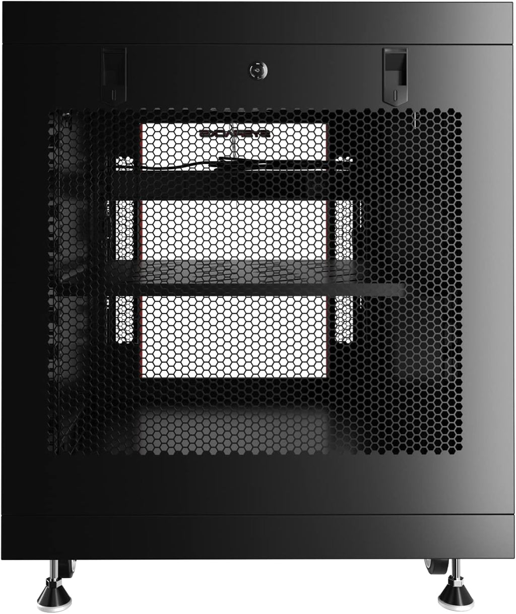 15U 35 inch Deep Server Rack Cabinet Enclosure with Cooling Fans, LCD Screen, Thermostat, PDU, Casters, Shelf X459