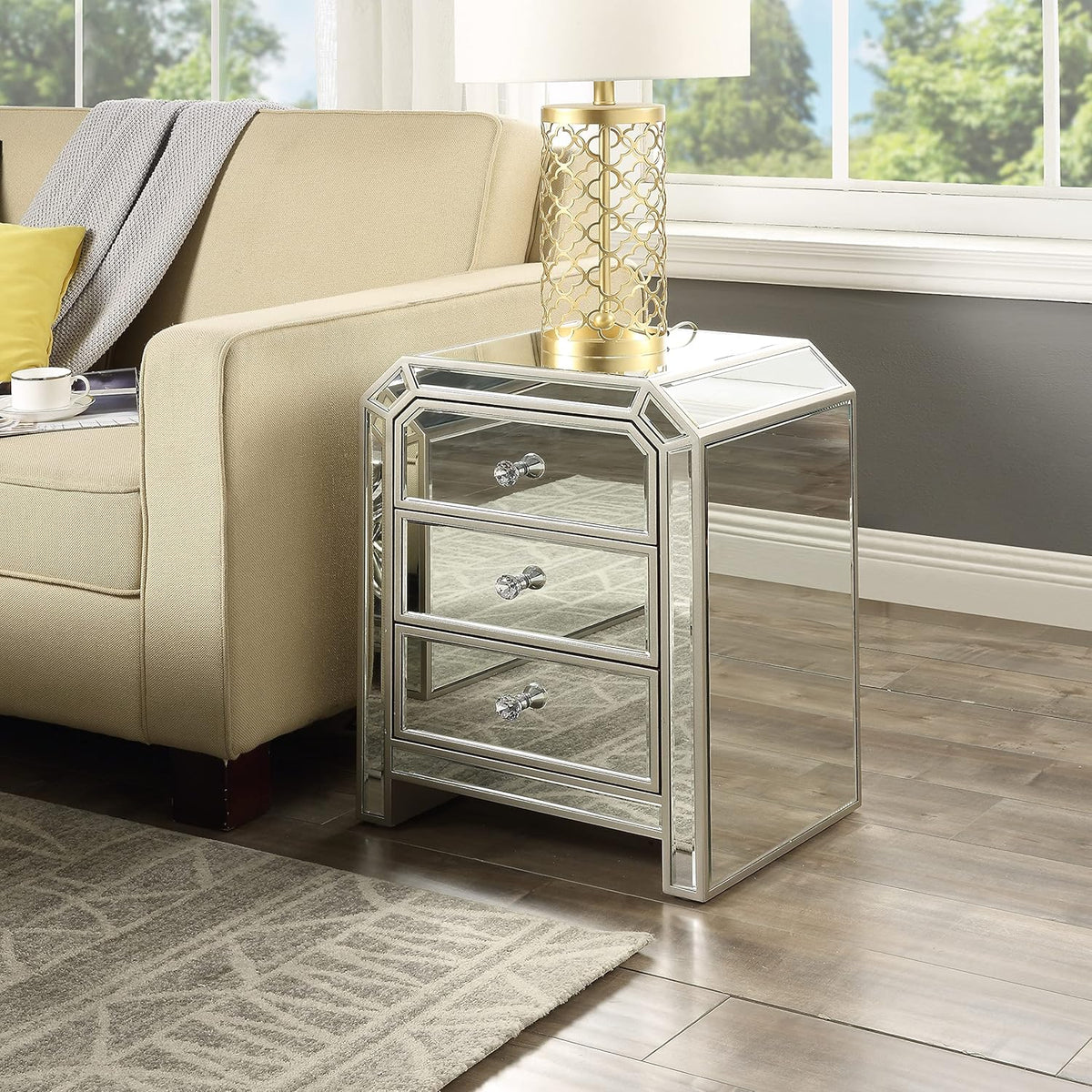Mirrored Nightstand with 3-Drawers I8706