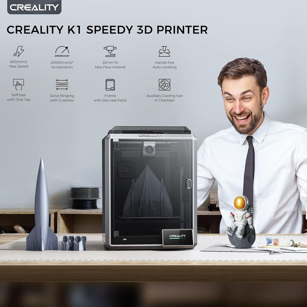 3D Printer 600mm/s Printing Speed 300°C High-Temperature Nozzle Direct Extruder Auto Leveling L43579