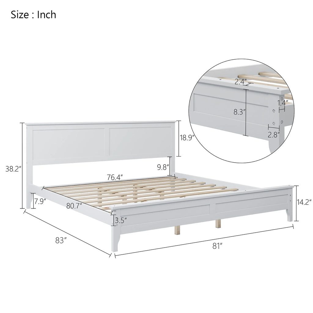 White King Pine Wood Platform Bed Frame with Headboard J48234