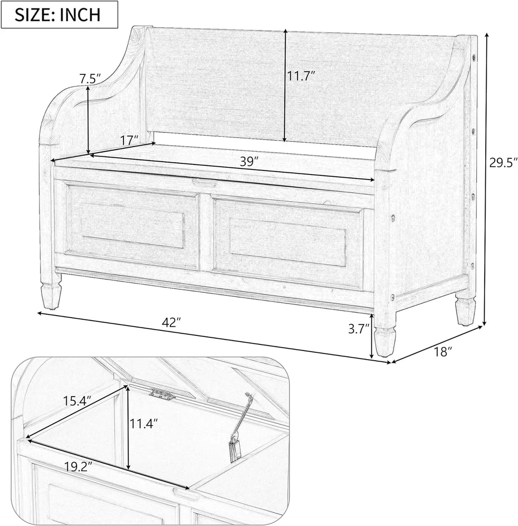 Rustic Wooden Storage Bench with Upholstered Seat Cushion M8604