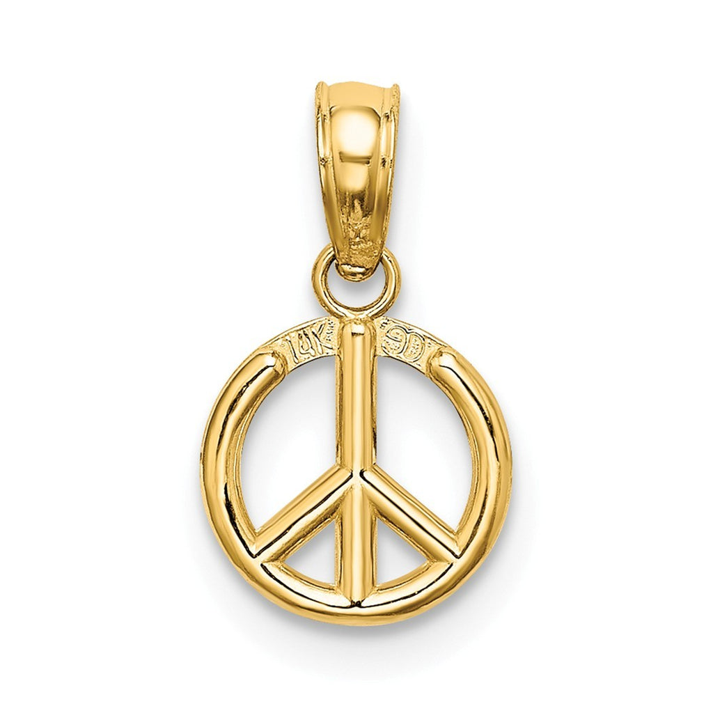 14k Solid Gold Peace Symbol Pendant Necklace L58498
