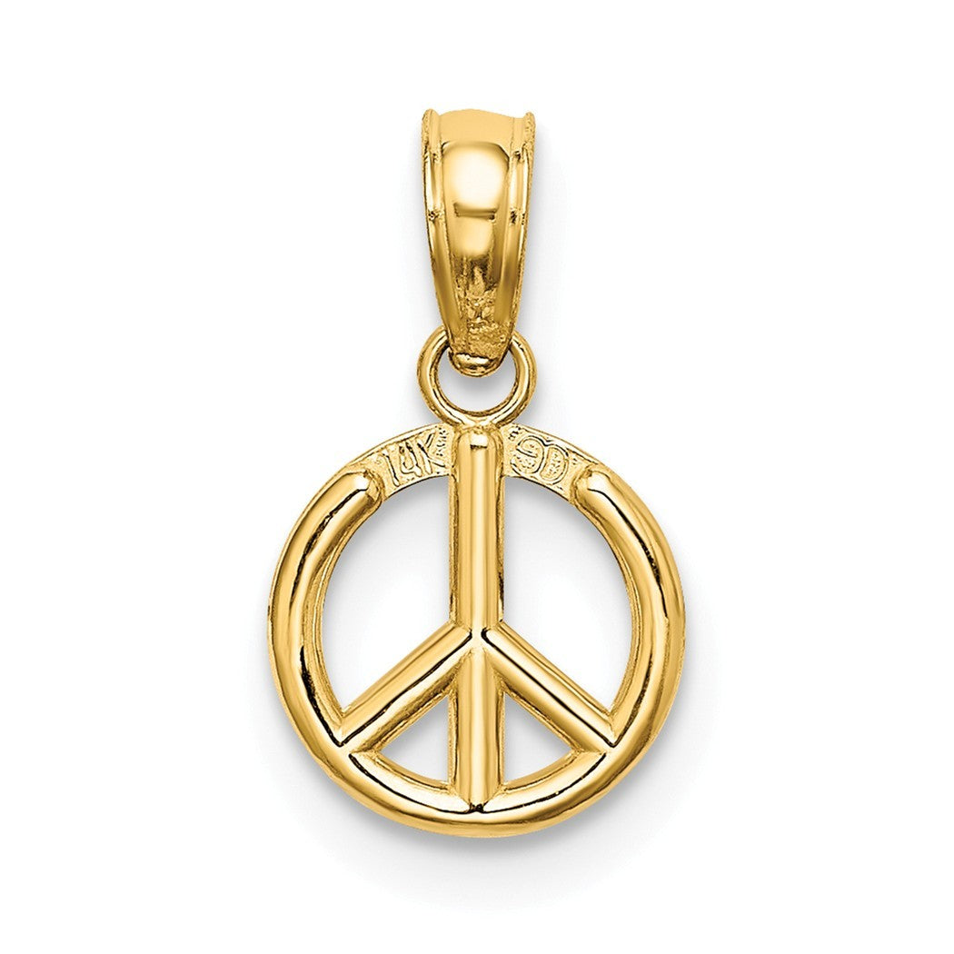 14k Solid Gold Peace Symbol Pendant Necklace L58498