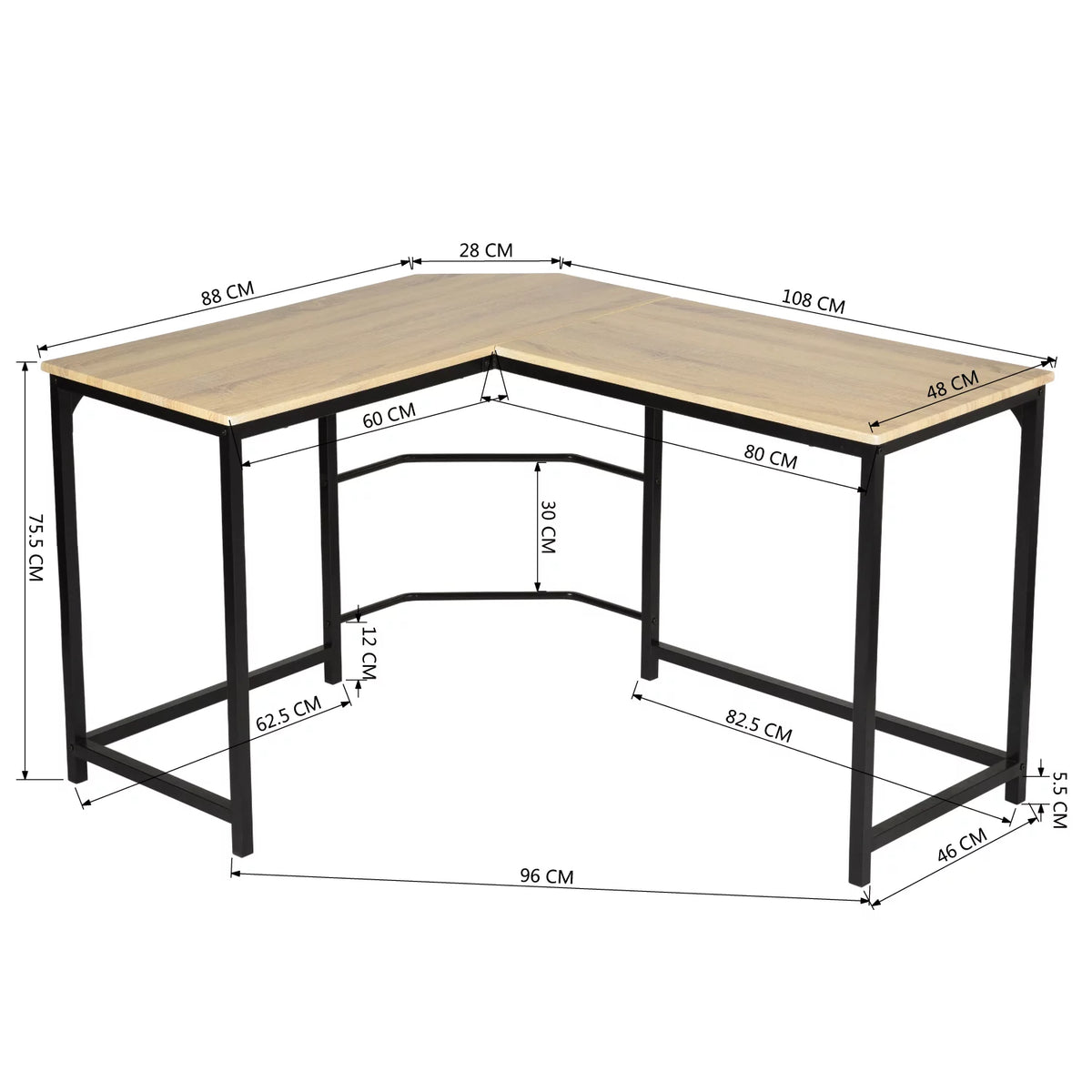 L-Shape Computer Desk with Metal Structure H8505