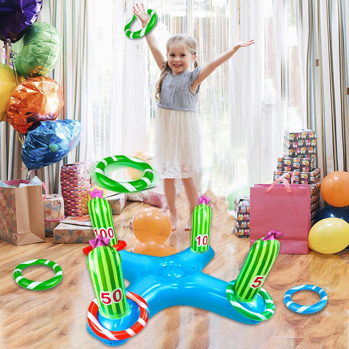 Giant Inflatable Cactus Ring Toss Party Game Toys (4 Rings) Q21743