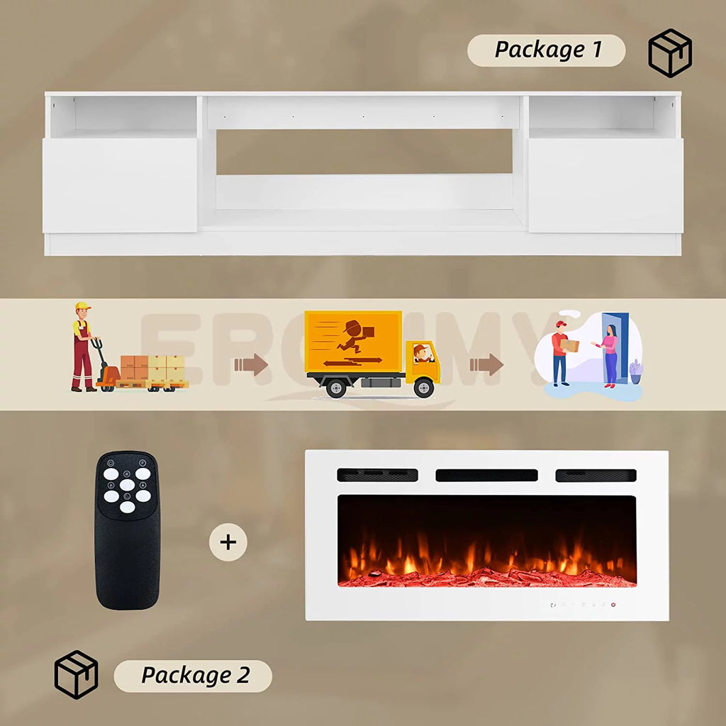White Fireplace TV Stand with 40'' Electric Fireplace J504925