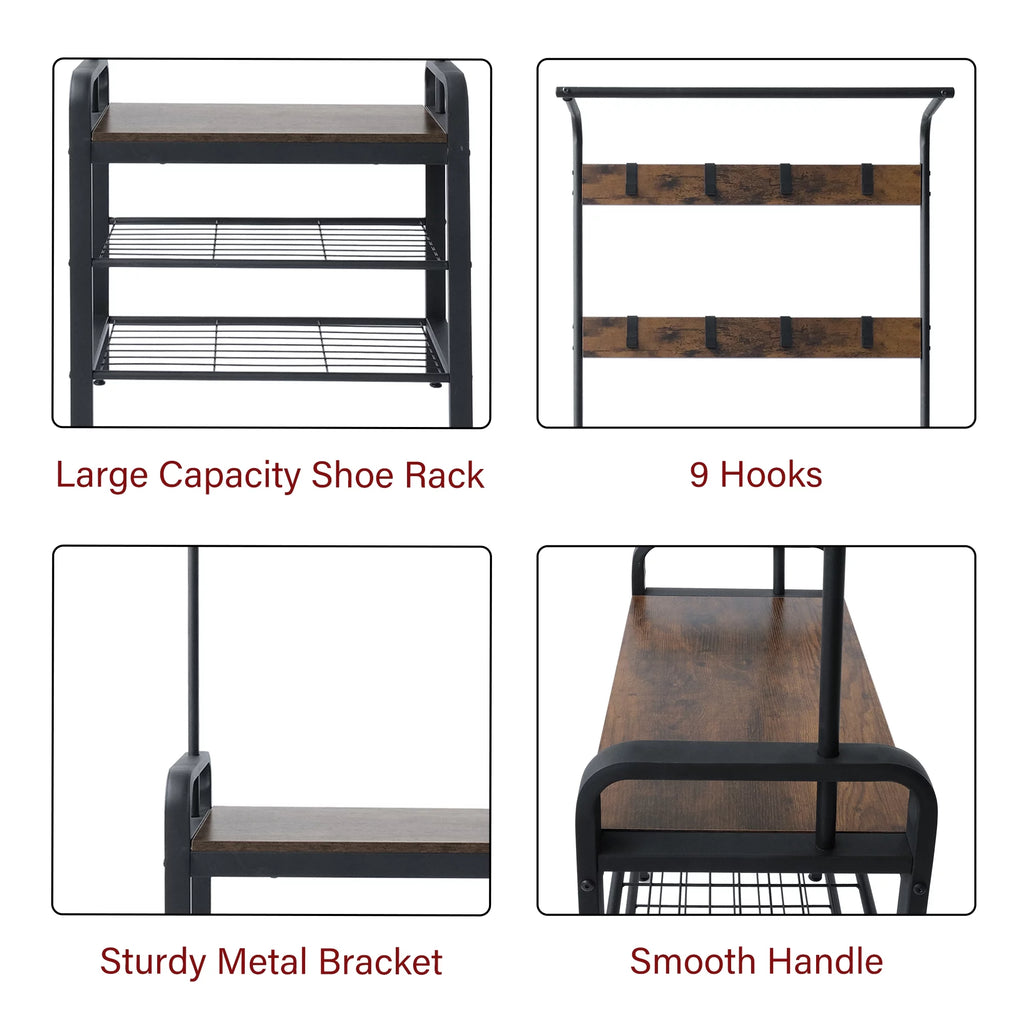 Freestanding Coat Rack with Shoe Bench R860525