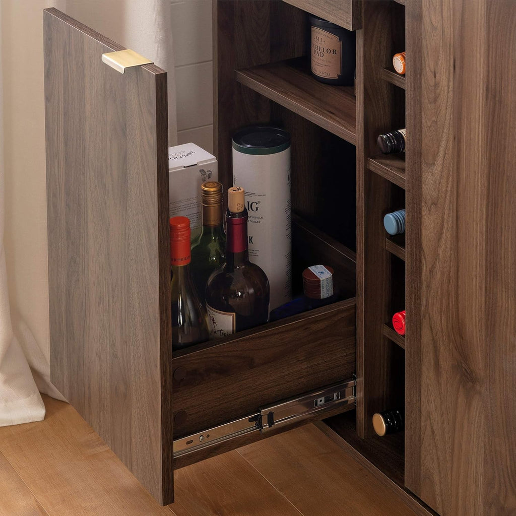 Natural Walnut and Faux Carrara Marble Buffet N155