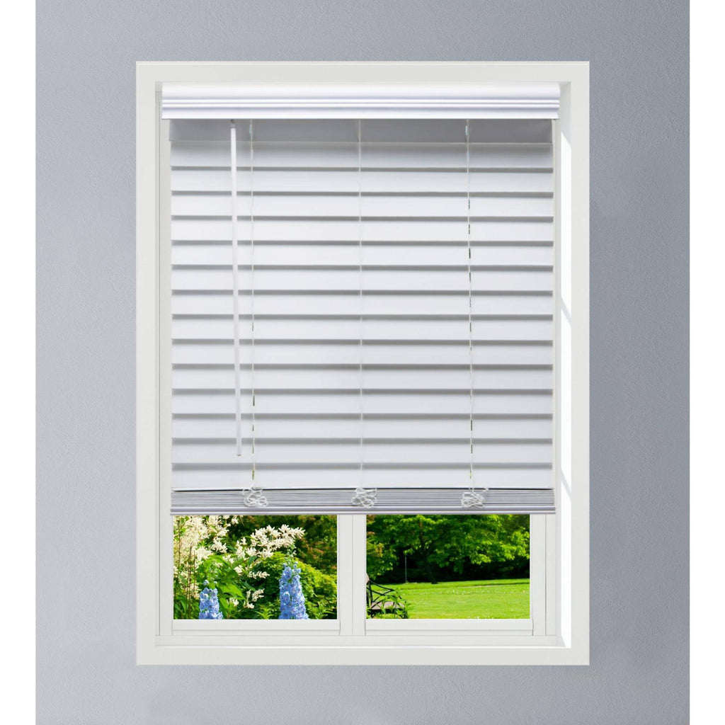 White Cordless Faux Wood Blind 57 W x 72 H Z385