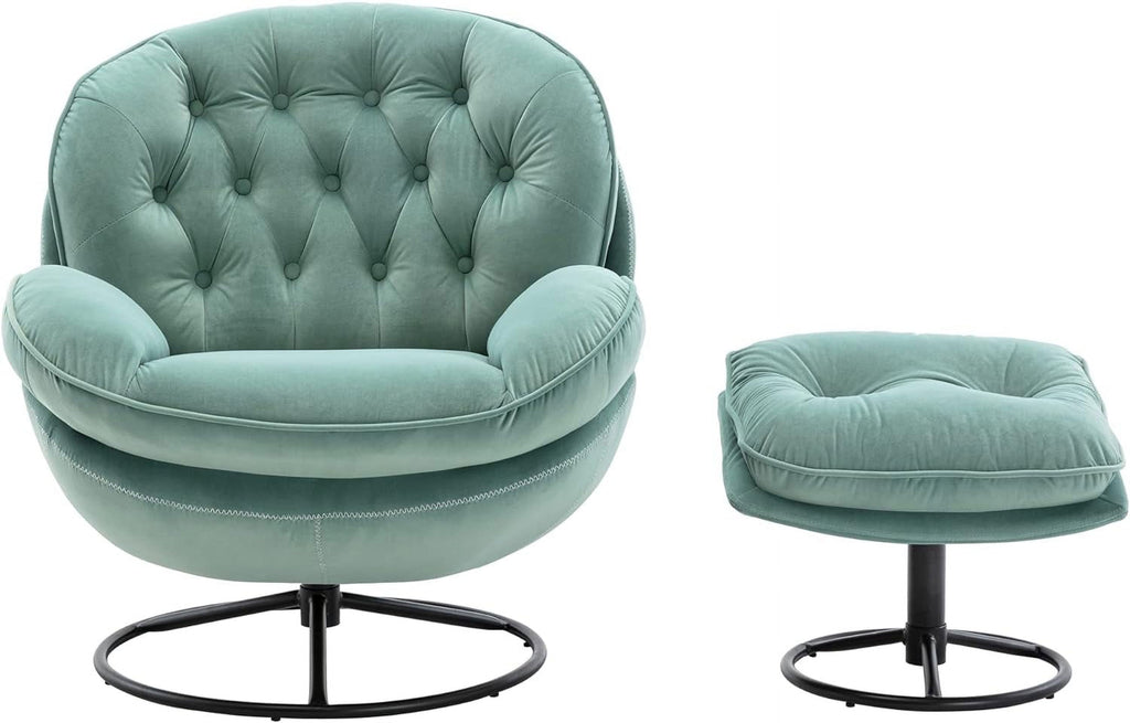 Teal Velvet Swivel Lounge Chair with Ottoman X7557
