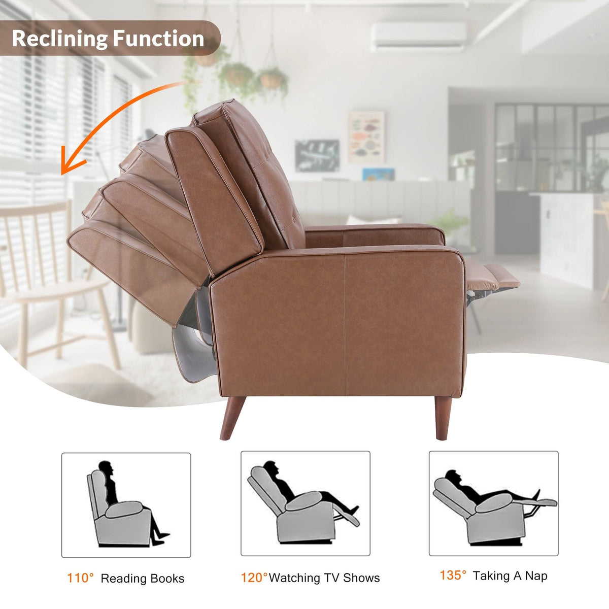 Dark Brown Push Back Recliner Armchair O572