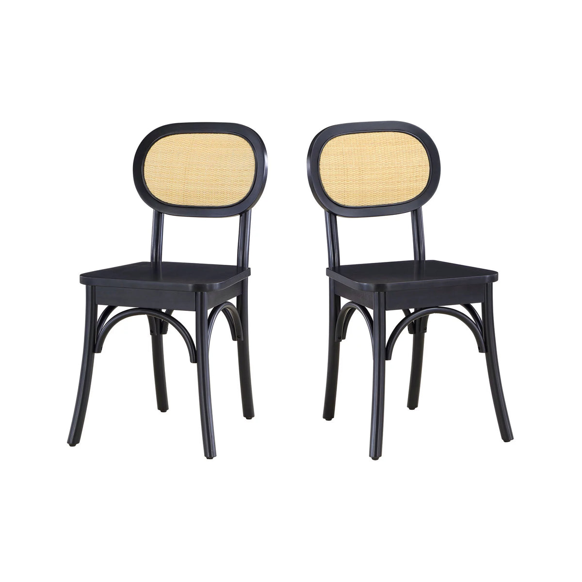 Black Rattan and Solid Wood Dining Chairs M448728