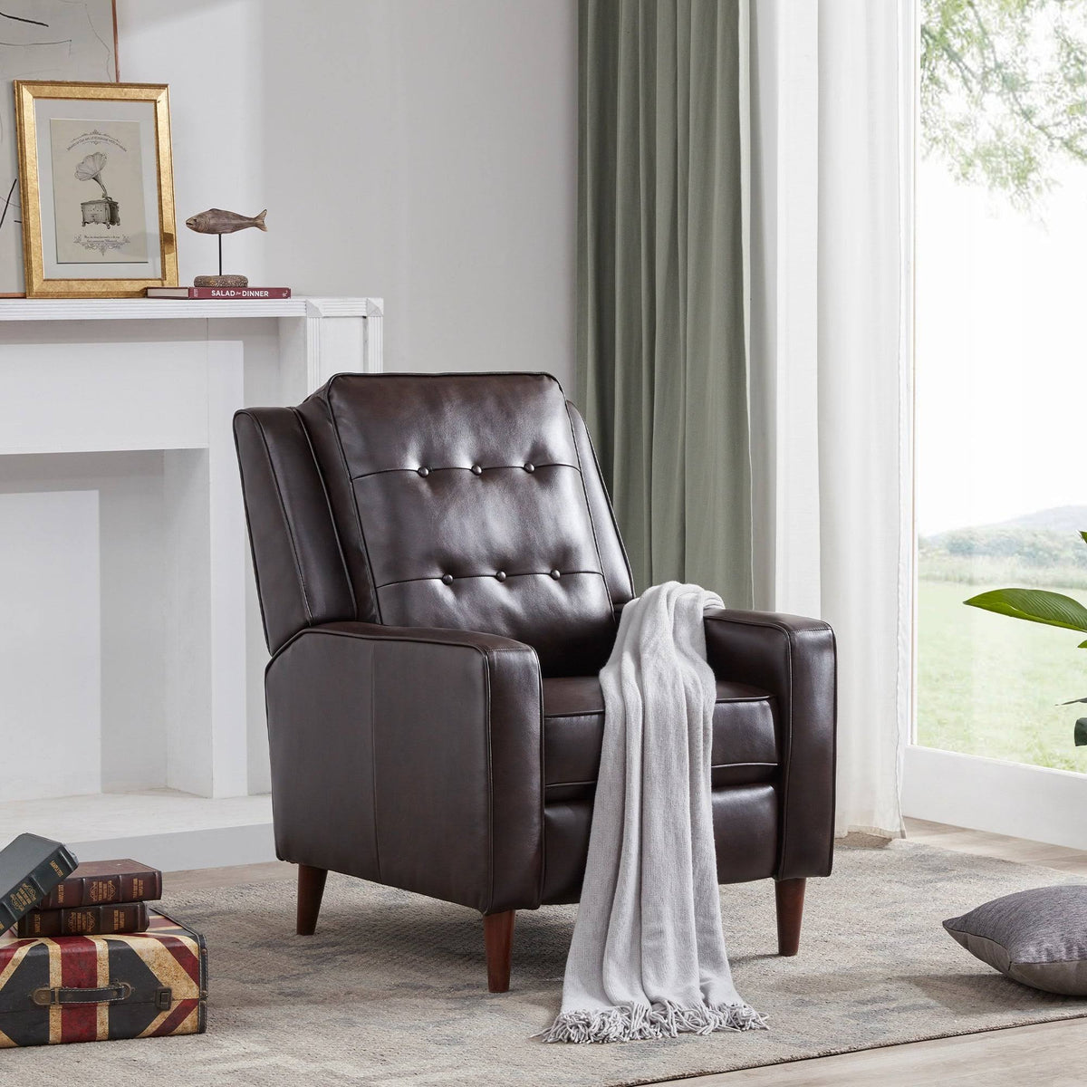 Dark Brown Push Back Recliner Armchair O572