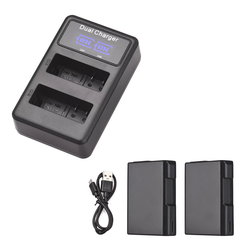2pcs 7.4V 1500mAh Battery + 1pc Dual Channel Battery USB Port Screen Display M38412