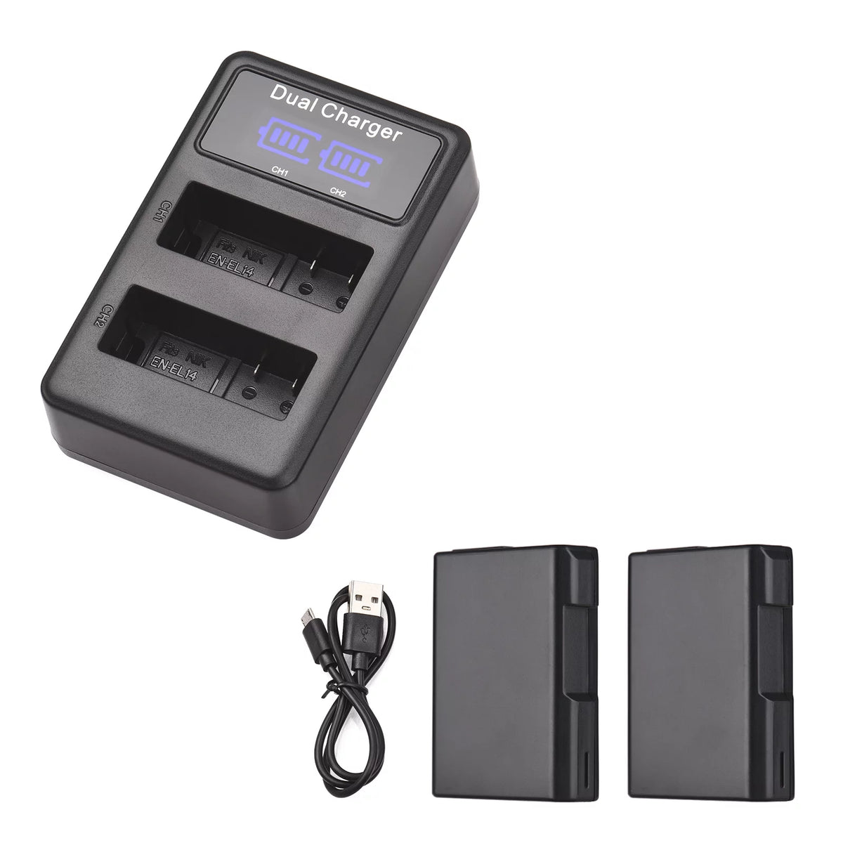 2pcs 7.4V 1500mAh Battery + 1pc Dual Channel Battery USB Port Screen Display M38412