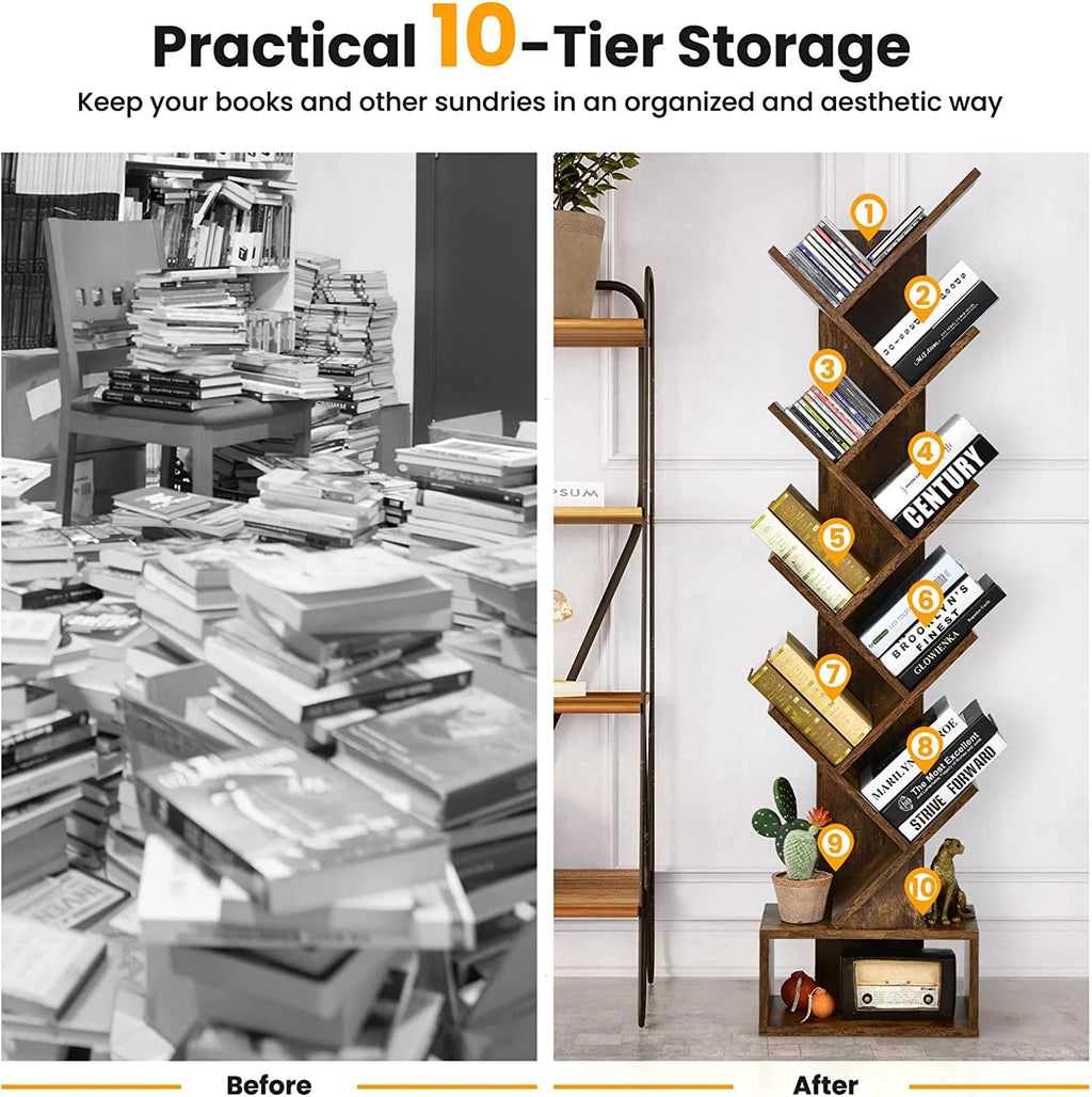10 Shelf Wooden Bookshelf with Drawer N46610