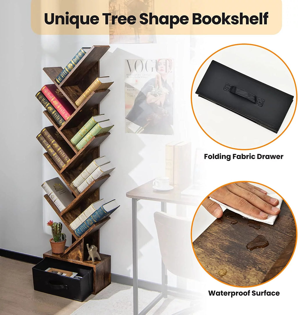 10 Shelf Wooden Bookshelf with Drawer N46610