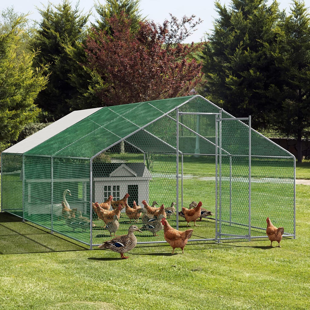 Metal Chicken Coop Galvanized Steel Walk-in Poultry Cage F64447