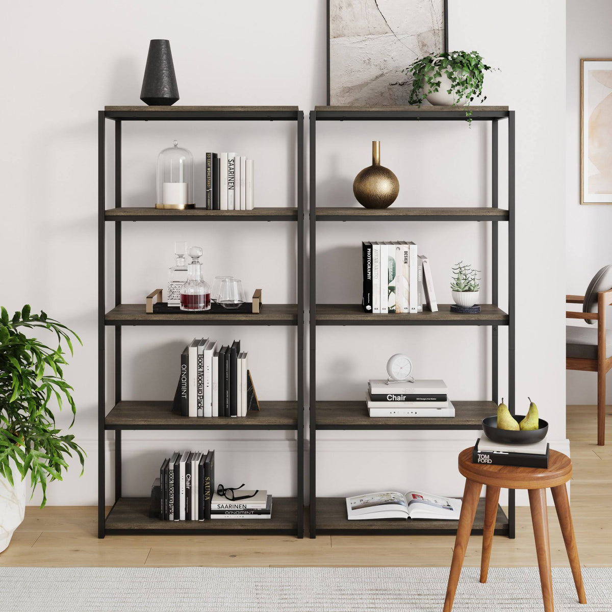 5-Shelf Wood Bookcase with Metal Frame Z73000