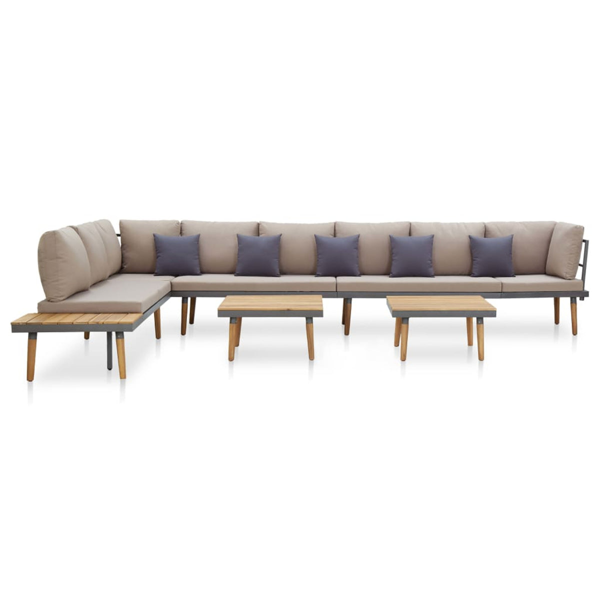 8-Seater Cushioned Acacia Wood Patio Lounge Set with 2 Coffee Table L16783