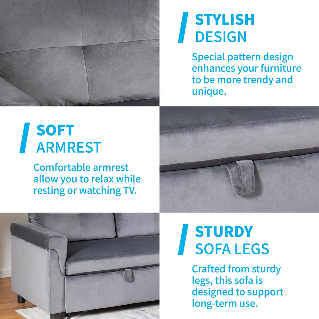 Light Gray Velvet Reversible Sectional Sofa with Storage Chaise I13725