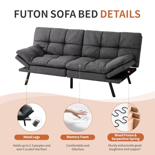 Black Memory Foam Futon Sofa Bed B7406