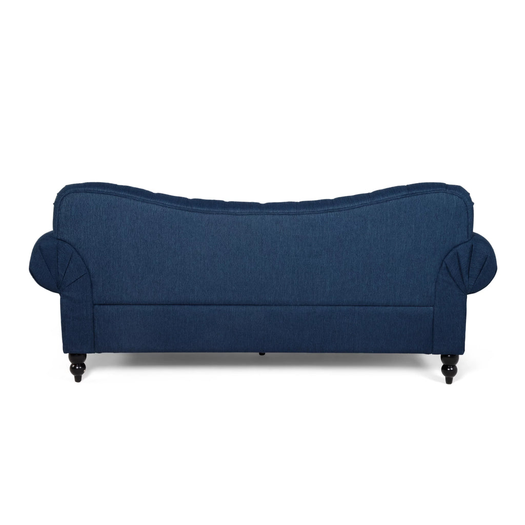 Navy Blue and Dark Brown 3 Seater Fabric Sofa V6998