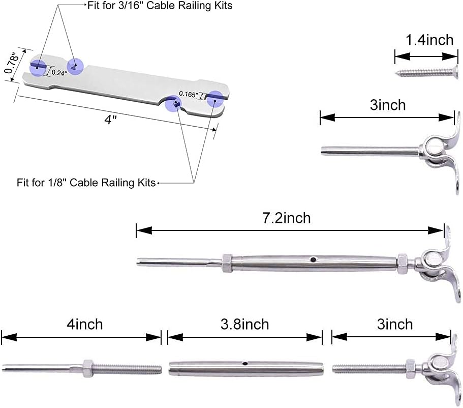 12 Pairs T316 Stainless Steel Adjustable Angle Cable Railing Hardware Kit R17937