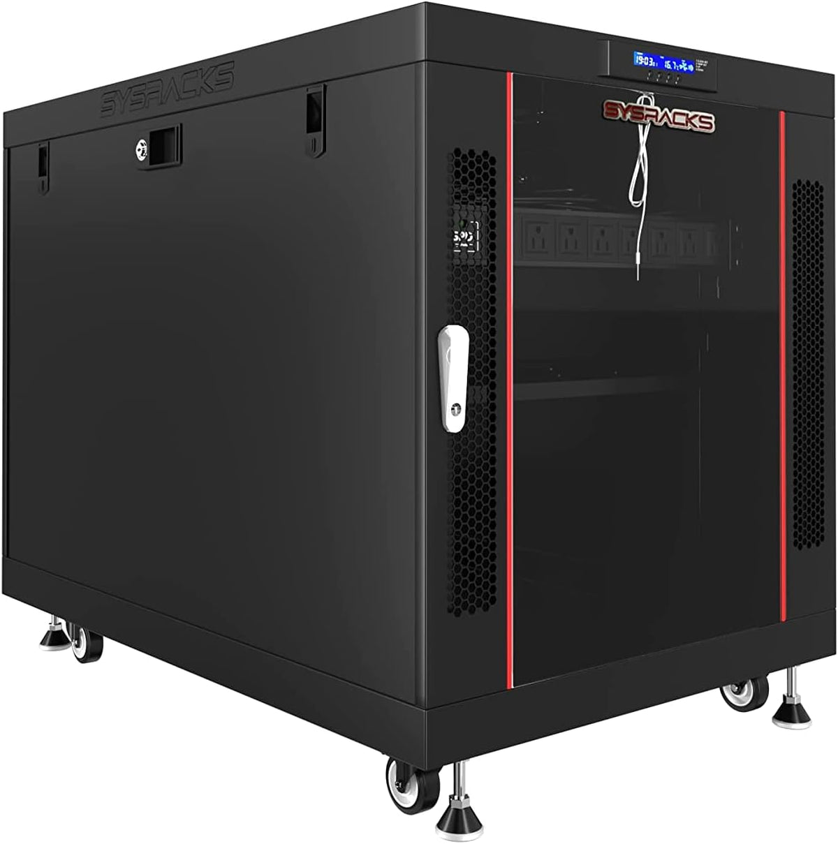 15U 35 inch Deep Server Rack Cabinet Enclosure with Cooling Fans, LCD Screen, Thermostat, PDU, Casters, Shelf X459
