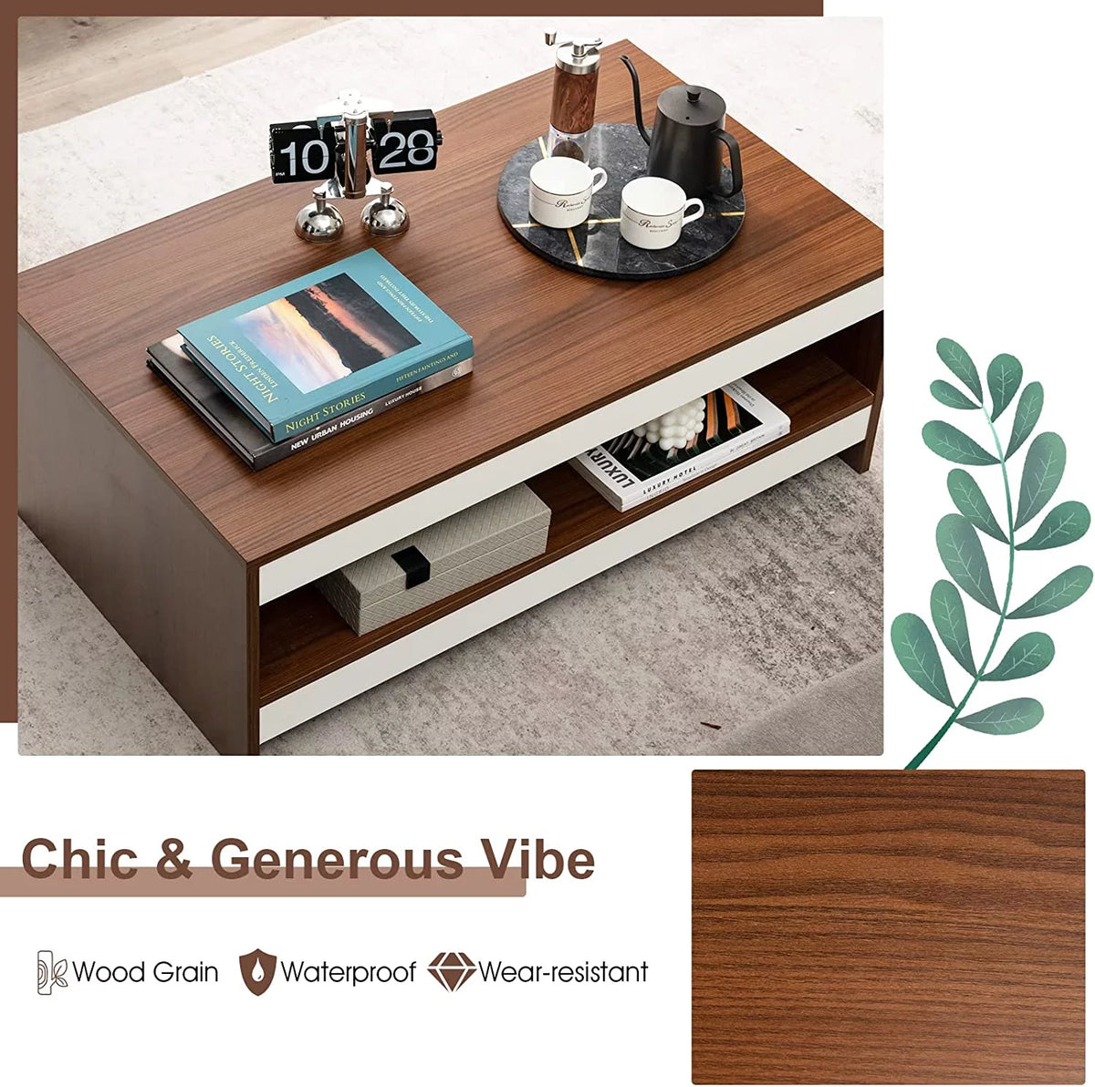 37 Inch Two-Tier Wooden Coffee Table with Storage Shelf X428