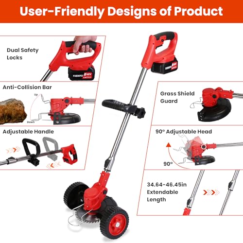 2x2.5Ah Battery Powered Grass Trimmer with Wheels H9522