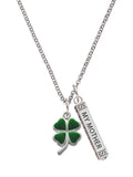 Silvertone Green Four Leaf Clover Bar Charm Necklace, 23" N97348