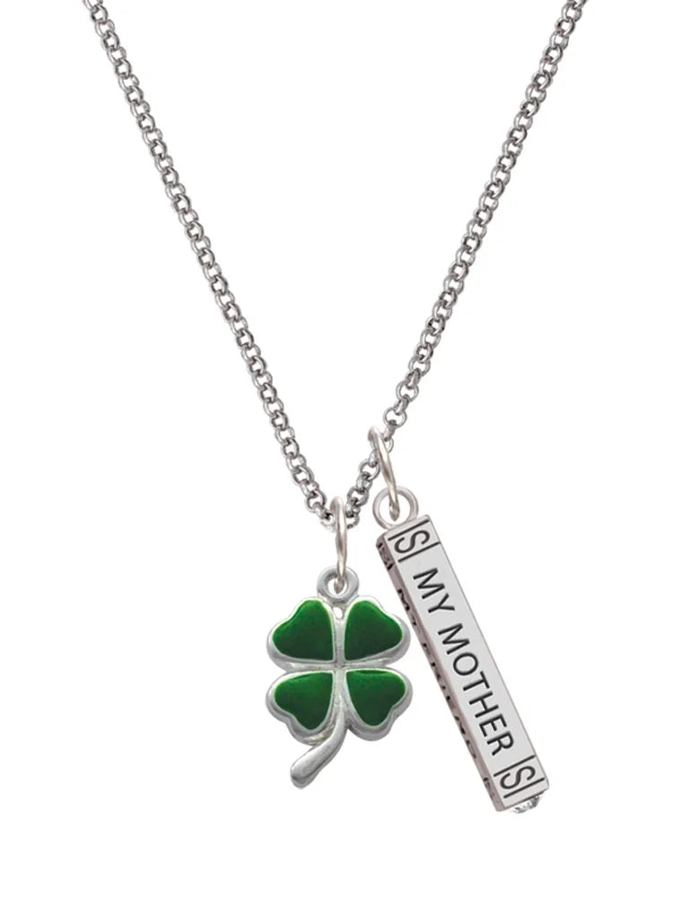 Silvertone Green Four Leaf Clover Bar Charm Necklace, 23" N97348