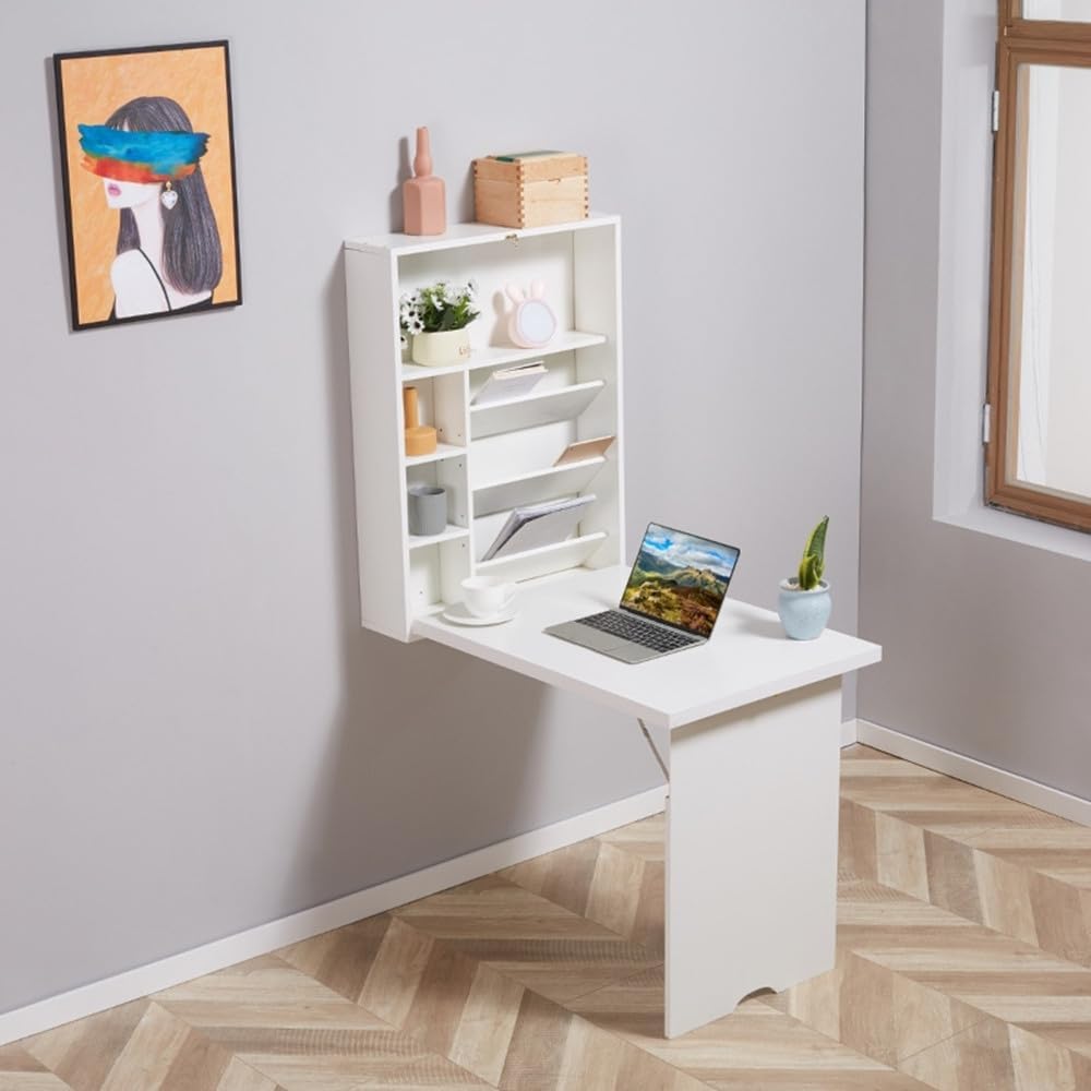 White Wall Mounted Desk with Storage Area K40769