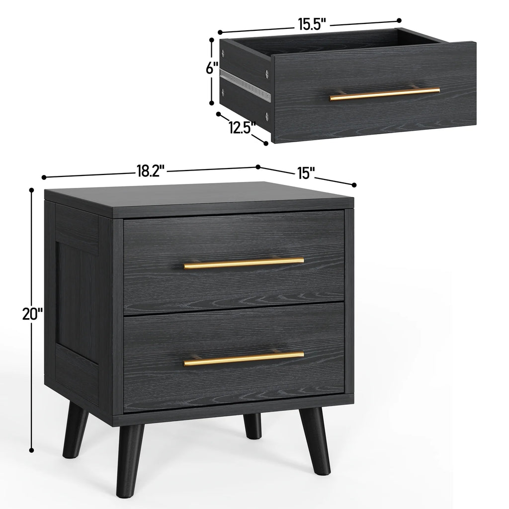 Black 2 Drawer Wood Nightstand B1531