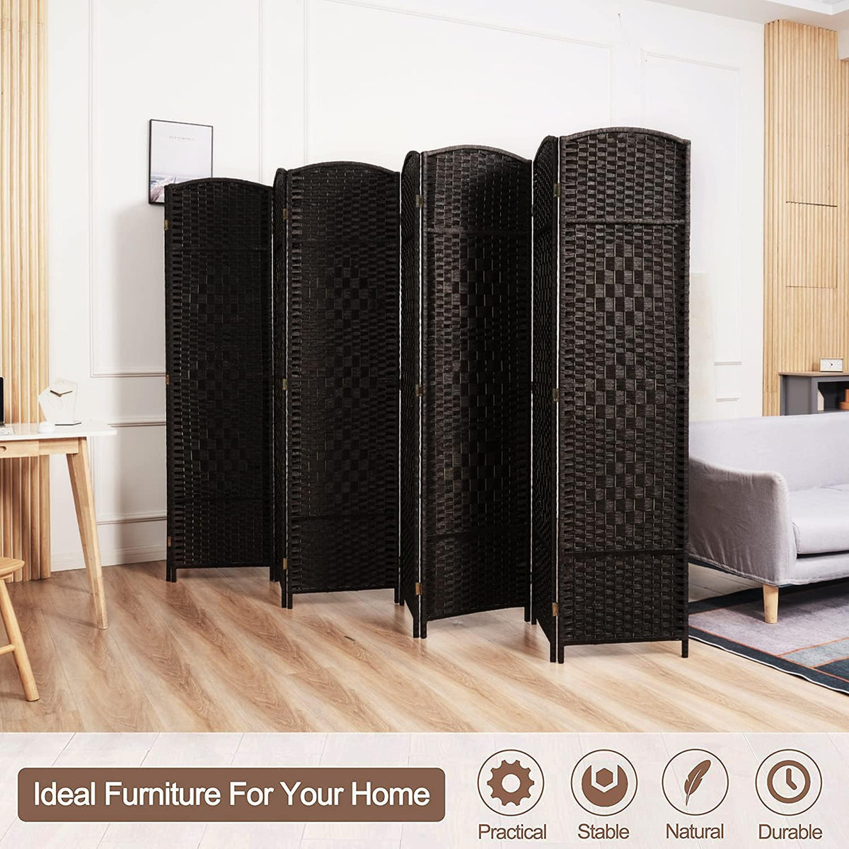 Coffee 8-Panel Tall Folding Privacy Screen D51056