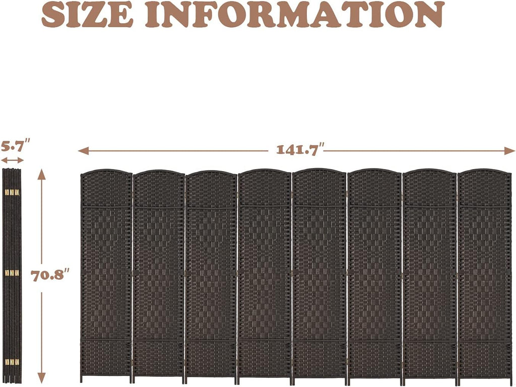 Coffee 8-Panel Tall Folding Privacy Screen D51056