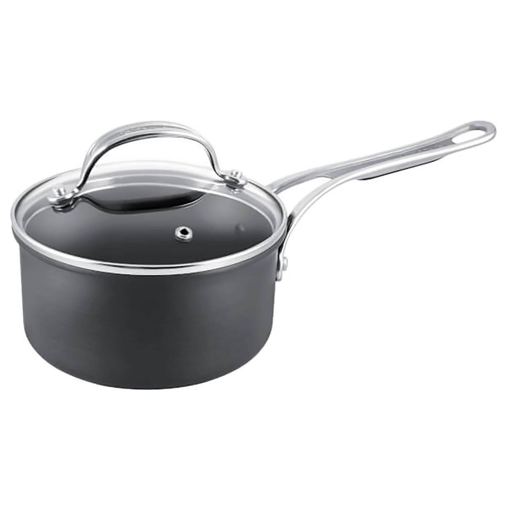 Black Hard Anodised Saucepan with Lid Y325