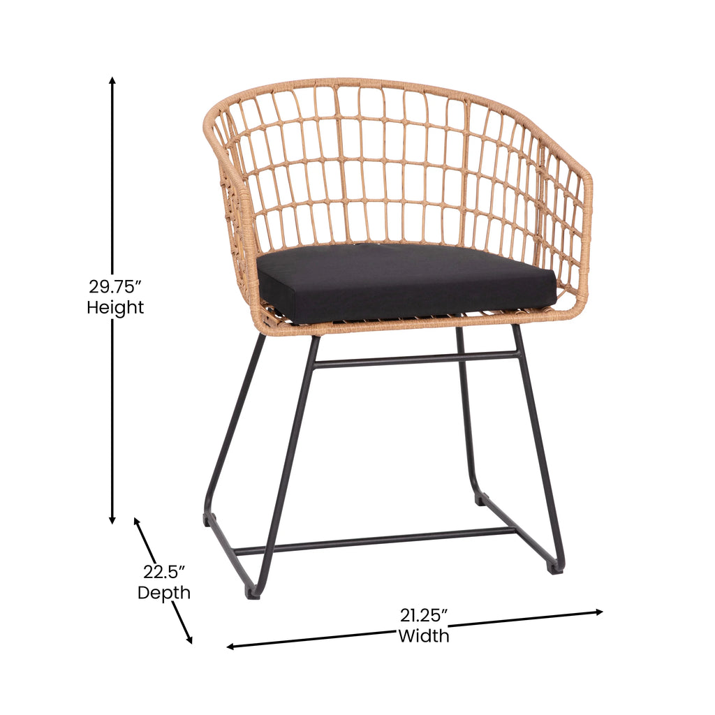 Set of 2 Indoor/Outdoor Rope PE Wicker Rattan Club Chairs with Black Cushions Z1237
