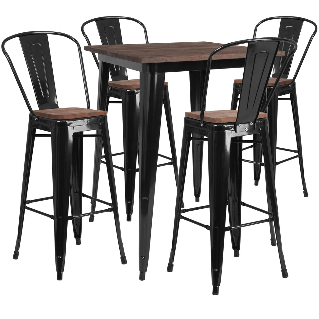 31.5" Square Metal Bar Table Set with Wood Top and 4 Stools Q9842