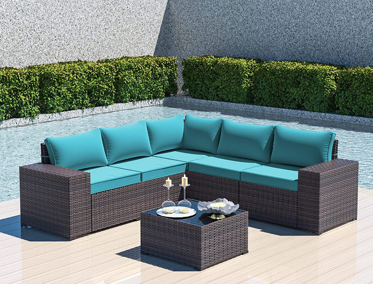 6 Pieces All-Weather PE Rattan Patio Sofa Set with Coffee Table & Cushions E66259