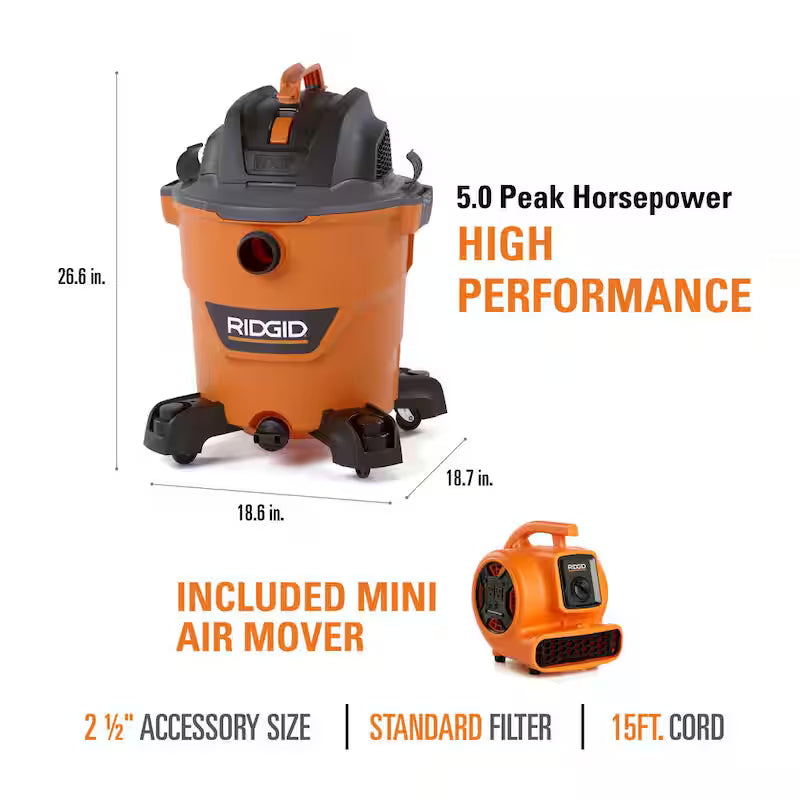 12 Gallon 5.0 Peak HP Wet/Dry Shop Vacuum with Blower Fan C791