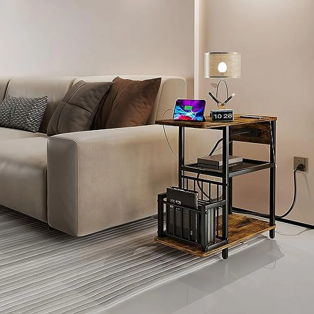 Brown Set of 2 Side Tables with USB Ports and Outlets A69277
