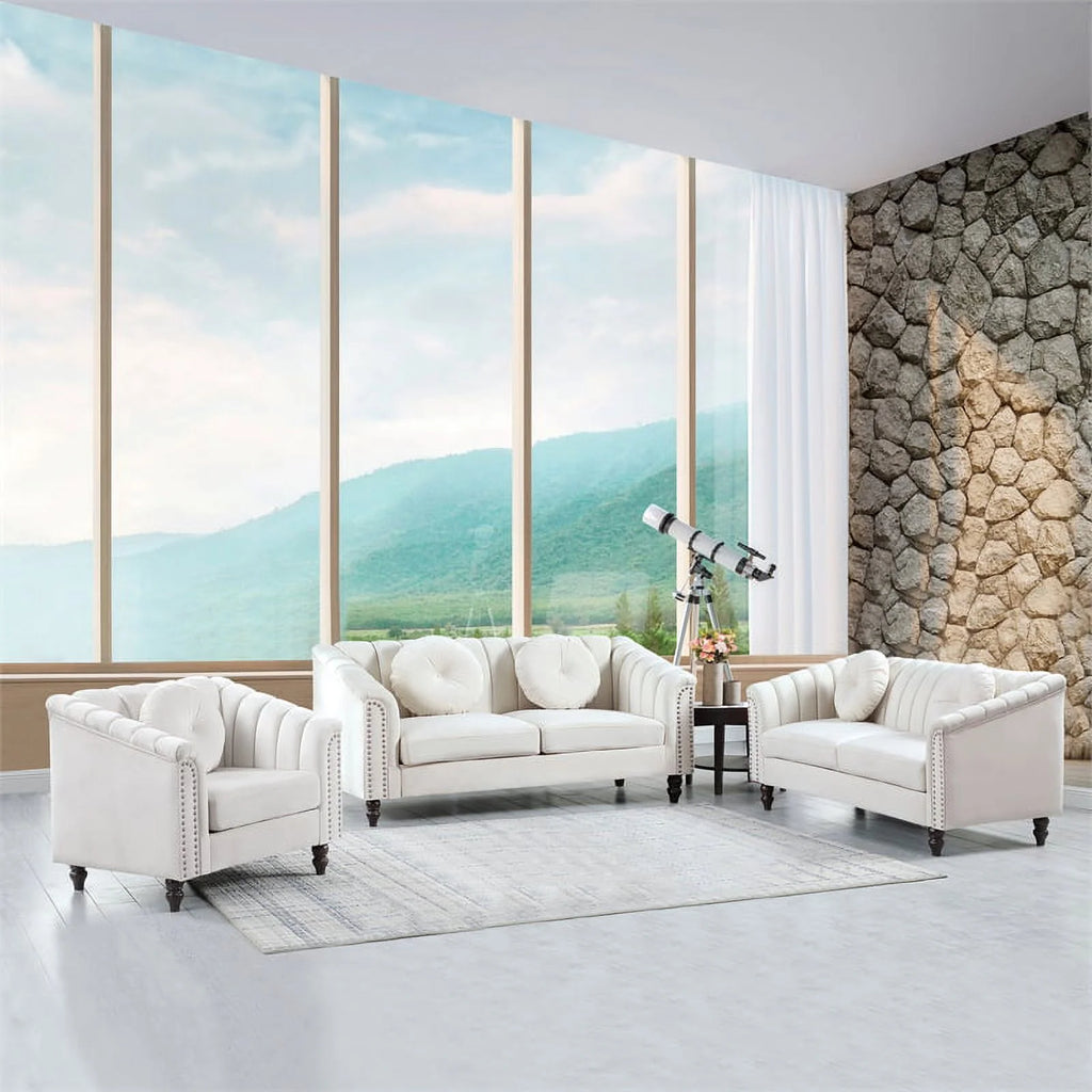 3 Piece Velvet Sofa Loveseat and Chair X96663